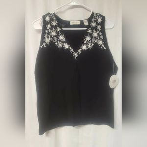 Valerie Separates Women's Black Floral Sleeveless Shirt Sz Large NWT